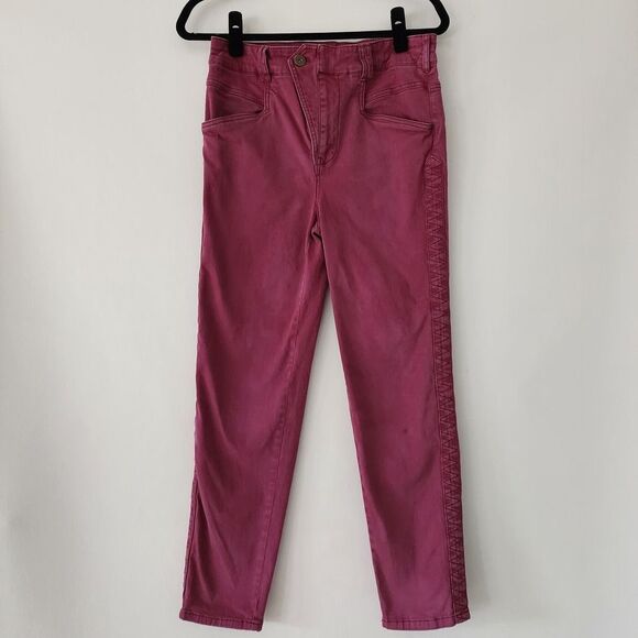 Anthropologie Magenta Side Seam Zig Zag Stitching Tapered‎ Leg Pant Womens 27 - Picture 1 of 8